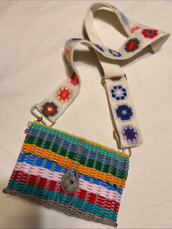 The Lilly Line Handbags - The Lilley Line Multicolor Wicker Crossbody Bag with Embroidered Strap